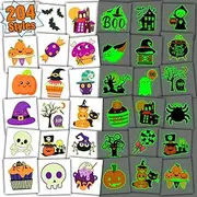 Partywind 204 PCS Individually Wrapped Sheets Glow Halloween Tattoos for Kids Party Decorations, Luminous Pumpkin/Candy/Ghost Tattoo Stickers, Kids Halloween Treats, Party Supplies