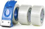 BOMEI PACK Strapping Tape 2Inch with Dispenser, Mono Fiberglass Reinforced Packing Tape with String for Shipping, 3Rolls x 5.5Mil x 35Yds, Total 105Yds