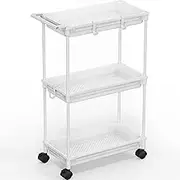 SimpleHouseware Standard 3-Tier Slim Trolley with Handle, White