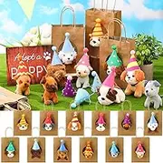 Blueweenly 45 Pcs Adopt a Dog Party Favors Dog Mini Animals Set Includes 12 Puppies 12 Kraft Paper Bags 12 Mini Birthday Hats 8 White Plastic Fence and a Small Chalkboard for Adopt a Pet Party
