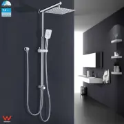 WELS Square 8" Rainfall Shower Head 3 Mode Handheld Sliding Rail Wall Arm Set