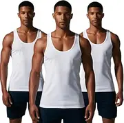 [COSHAL] Men's 100% Cotton Tank Top Vest Sleeveless Undershirt Tank Top for Gym Workout Tops Men Vests Plain Tshirt for Everyday Athletic Wear Pack of 3, White