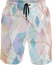 [GuoChe] Men's Beach Shorts Plant Leaves Rainbow Magenta Pink Orange Quick Dry Swimwear Holiday Beach Short Bathing Suits Mesh