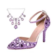 Nevenka Sparkly Diamond High Heels 9.5cm Pointed Toe Sandals for Wedding-Purple
