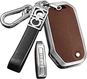 ontto Alloy Car Key fob Cover fit for Kia Picanto 2025 K5 Sportage Seltos Sports Ceed Xceed Sport NIRO flip Key Holder Smart Leather Key case Shell Bag Keyring Keychain Accessories Silver Brown
