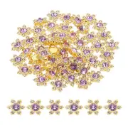 100 Pcs 13mm Flatback Flower Crystal Rhinestone Embellishments, Purple