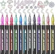 Double Line Outline Pens, DLUCKY 12 Colors Self-Outline Metallic Markers Glitter Writing Drawing Pens Stationery for Gift Card Writing,Drawing Pens for Birthday Greeting,Scrap Booking,DIY Art Crafts