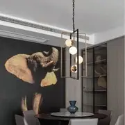 Vencha Franco Modern Metal Rectanglular Drop 4 Light Pendant Light - Black & Gold / Opal
