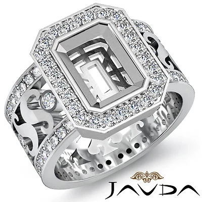 Diamond Engagement Ring 18k White Gold Emerald Semi Mount Halo Setting 1.3Ct