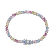 ANYCO Bracelet 17cm 925 Silver Colorful Tennis Eternity Open Box Clasp with Zircon 5A Jewelry for Women