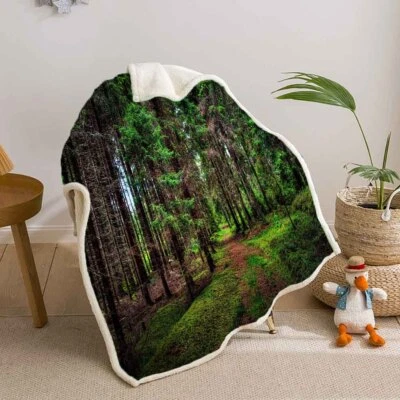 Lush Hazel Wood Small Road Forest 3D Warm Plush Fleece Blanket Picnic Sofa Couch