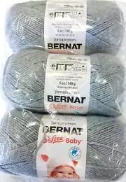 Bernat Softee Baby Yarn Lot of 3 Skeins FLANNEL Gray Acrylic #3 Light