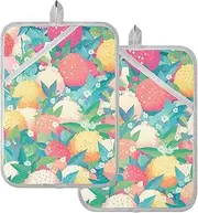 Pot Holder Heat Resistant Cartoon Fruit Litchi Red Colorful Potholders with Pocket Hot Pot Holder Pads Oven Mitts 2 Pack