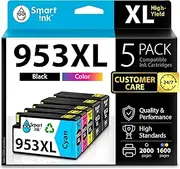 Smart Ink Compatible Ink Cartridge Replacement for HP 953XL 953 XL 5 Multipack (2 Black XL & C/M/Y) with Advanced Chip Technology to use with HP Officejet pro 7720 7730 7740 8710 8715 8720 Printer