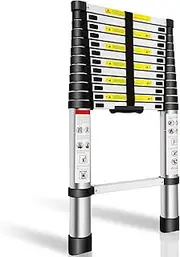 12.5FT Telescoping Ladder, Telescopic Extension Ladder, Aluminum Alloy Folding Ladder Portable Multi-Purpose for Indoor Outdoor Work, Heavy Duty 330 lbs Load
