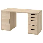 LAGKAPTEN / ALEX desk, white stained/oak effect white, 140x60 cm