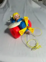 Fisher Price Pull-Along Plane #171 Pull Toy Airplane w/Pilot 1980 VTG Vintage