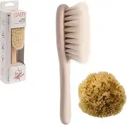 Baby Bliss - Bed + Bath Newborn Gift Set - Natural Baby Brush + Mediterranean Sea Sponge