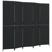 vidaXL Room Divider with 5 Panels Privacy Decorative Screen Black Poly Rattan