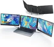 APILDELLA 14’’ Triple Laptop Screen Extender, 1080P FHD Portable Dual Monitor for Laptop USB C HDMI, Plug-Play Monitor Extender for Mac/Windows, Fit 13”-17.3” Laptops