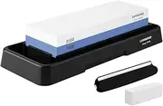 Knife Sharpening Stone, Whetstone Dual Sided 1000/6000 Grit Waterstone with Angle Guide Non Slip Rubber Base Holder, Knife Sharpeners Tool Kit for Kitchen Hunting (Blue + Black)