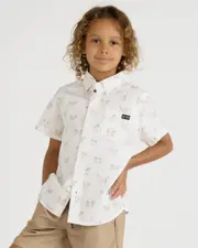 [Skylark] Skylark Toddlers' Helmsman Short Sleeve Shirt in White/Tan Size 4 4 White/Tan
