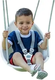 Swurfer Coconut Toddler Swing Comfy Baby Outdoor, 3- Point Adjustable Safety Harness, Secure, Safe Quick Locking System, Blister-Free Rope, Easy Installation, Ages 9 Months and Up, Ivo, White