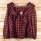 Indigo Poppy Womens S Small Black Orange Plaid Ruffle Boho Peasant Top Blouse