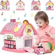 Toys for 1+ Year Old Girls, Montessori Toddlers Toys with Sound/Lights/Music/Clock/Telephone/Car 6 in 1 Multi-Functional House, Early Educational Birthday Girl and Boy