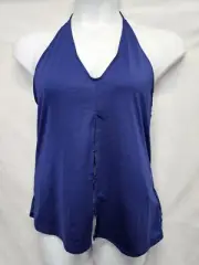 Fabletics Women's Chiara Halter Tank Top V-Neck Open Cowl Back Blue size M