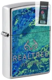 Zippo 49817 Realtree Blue and Green Camo Street Chrome Lighter + FLINT PACK