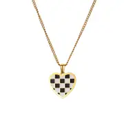 Nevenka Black and White Checkerboard Heart Necklace Titanium Steel Pendant Sweet Cool Girl Jewelry