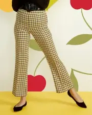 Modcloth About to Bloom Cropped Pants Women's Size 10 Yellow Checkered NWT!