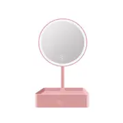 Supperstore Desktop LED Makeup Mirror Dressing Mirror Beauty Makeup Dormitory Fill Light Desktop Mirror with Light and Storage Box-Pink