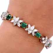 11.40Ct Emerald & Marquise Cut Simulated Emerald Women's Bracelet 925 Silver