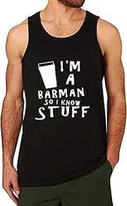[Lyprerazy] Men's I'm A BAR Man SO I Know Stuff Workout Gym Funny Printed Tank Top