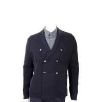 在飛比找Yahoo奇摩購物中心優惠-Emporio Armani 雙排釦深藍色羊毛針織西裝外套