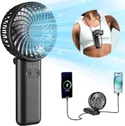HandFan Upgraded Handheld Fan, 5 Speeds Strong Airflow Hand Fan [Max 27 Working Hours], 180° Foldable Compact Design Personal Fan Handheld with Portable Charger for Travel/Disney/Concerts/Women(Black)