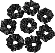 8 Pack Scrunchies Hair Ties Satin Scrunchies Soft than Silk Scrunchies Elastics Bands Ponytail Holder Pack of Neutral Hair Accessories Women (Black, One size)