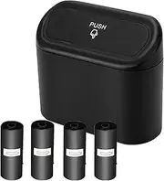 Car Trash Can, Car Trash Bin with Lid, Hanging Mini Vehicle Trash Bin with 60 Car Trash Bags, Car Dustbin Garbage Organizer, Bin Trash Container for Auto Cars, Home, Office（Black）
