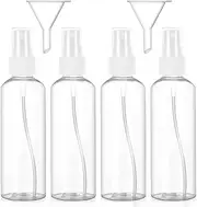 Hanyousheng Spray Bottle, Plastic Refillable Spray Bottle, 4 PCS 100ml/3.38oz Atomiser Spray Bottle, Transparent Fine Mist Spray Bottle, Spray Bottle Set, for Cleaning, Perfume, with 2 Pieces Funnel