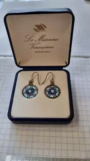 Italian Earrings Le Murrine Veneziane Silver 925 Gilding , Murano glass