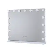 Viviendo Hollywood LED Lighted Makeup Mirror with 15 Dimmable Bulbs, Tabletop or Wall-Mounted, White
