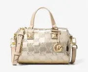 Michael Kors Small Grayson Logo-Embossed Metallic Duffel Crossbody Bag Gold