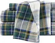 Comfort Spaces Cotton Flannel Breathable Warm Deep Pocket Sheets with Pillow Case Bedding, Queen, Green Plaid Scottish Plaid 4 Piece