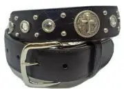3D Black With Rhinestone Studs And Cross Conchos Belt Style- 1460 26
