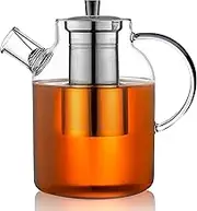 XlavMman 1800ml(60oz) Glass Teapot with Removable Infuser, Stovetop Safe Large Tea Pot, Blooming and Loose Leaf Hand Crafted Kettle with Stainless Infuser
