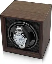 LIAN Automatic Single Watch Winder with Japanese Mabuchi Quiet Motor Wooden PU Leather Soft Flexible Memory Foam Watch Pillows for Men's and Women's Watches Black