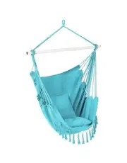 Bliss Hammocks 40" Wide Fringed Hammock Chair w/ 2 Matching Square Pillows Blue