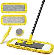 JEHONN Flat Mop for Floor Cleaning, Dry Wet Dust Mops with Microfiber & Chenille Pads for Hard Wood Laminate Tile Vinyl Kitchen Bathroom Home (Yellow)